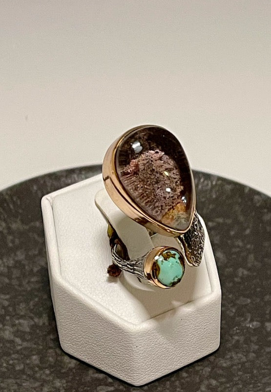 LUDOLITE AND TURQUOISE RING WITH STERLING SILVER AND 14K GOLD BR235195