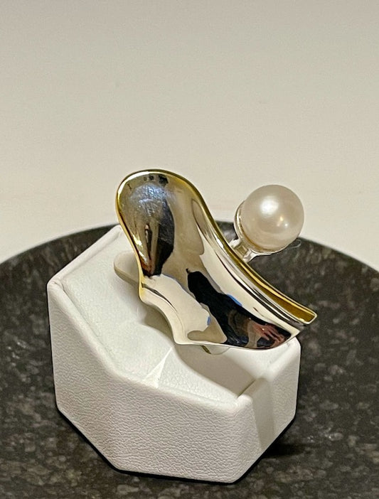 STERLING SILVER AND 14K WRAP RING WITH PEARL BR275215