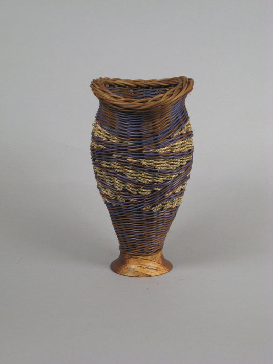 "Double Spiral" Blue -  Mixed Media Basket with Hand Turned Walnut Wood Base