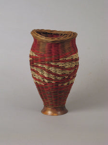 "Double Spiral” - Rose - Mixed Media Basket with Hand Turned Walnut Wood Base