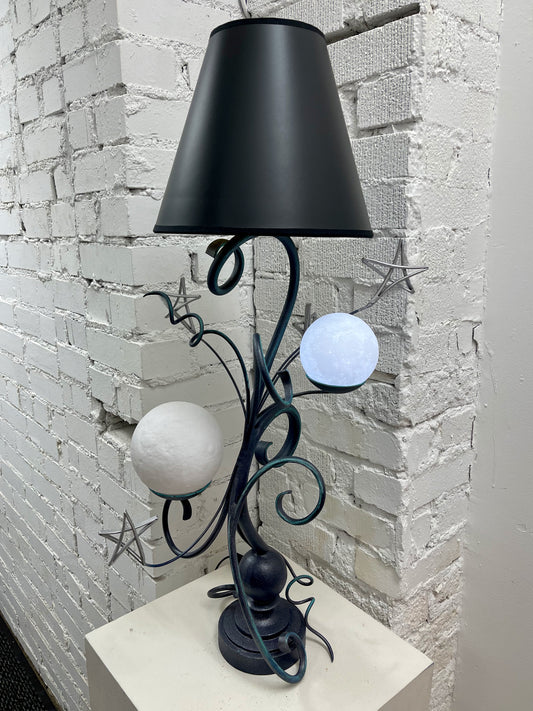 Handmade Double Moon and Star Table Lamp with Black Shade