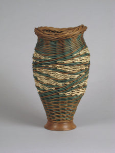 "Double Spiral" Mixed Media Basket with Hand Turned Walnut Wood Base