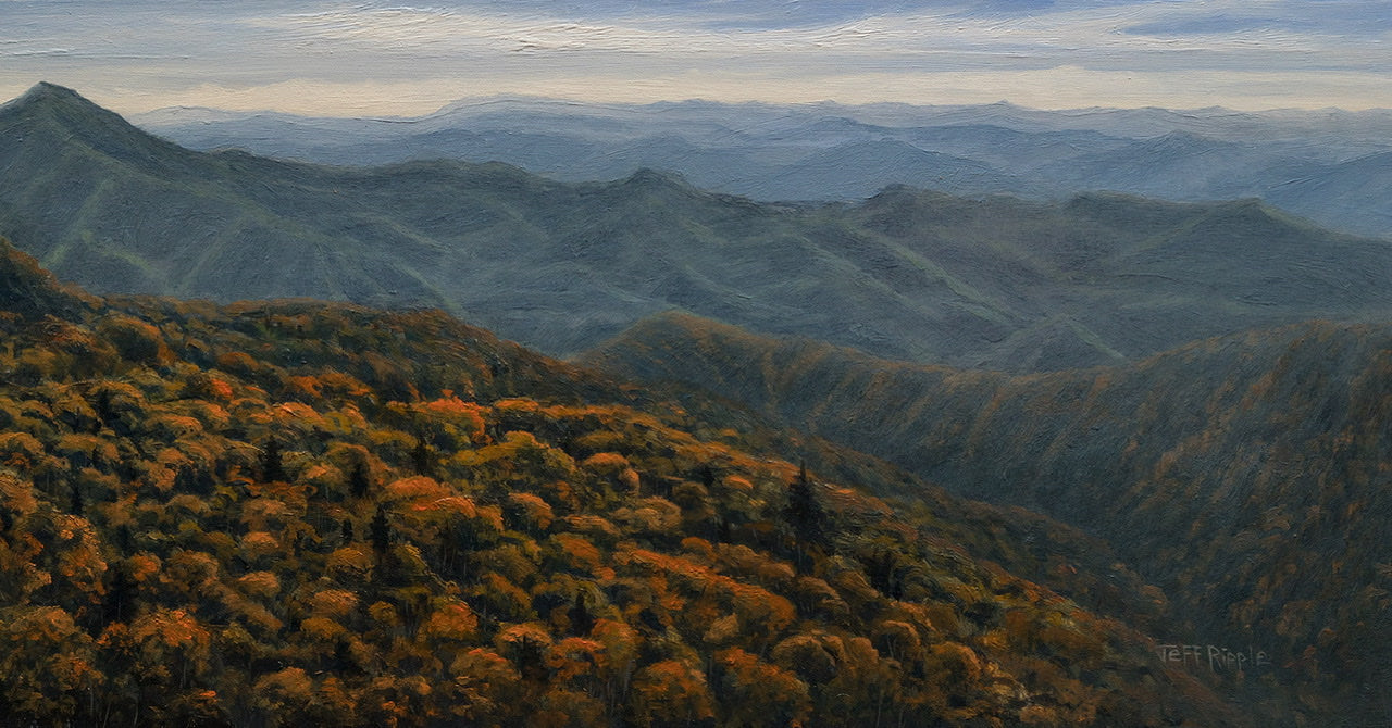 ”Autumn Color, Blue Ridge Field Study October 31," 6x12 oil on board Original Framed Oil Painting
