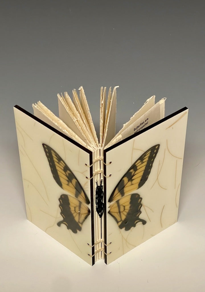 BUTTERFLY JOURNAL BOOK - ENCAUSTIC BEESWAX COVERS AND HANDMADE BINDING
