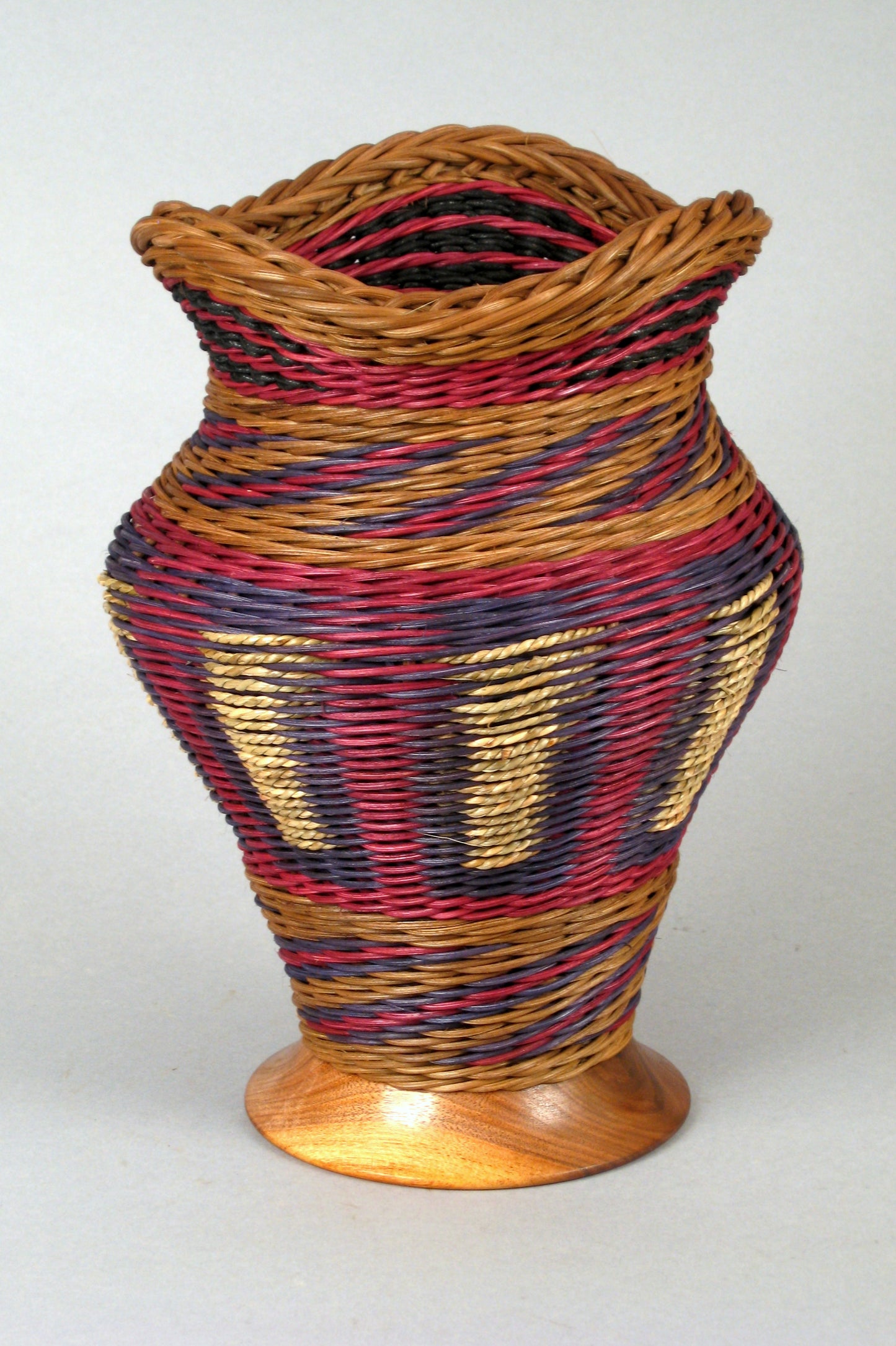 "Eleanor's Basket with Walnut” Mixed Media Basket with Hand Turned Wood Base