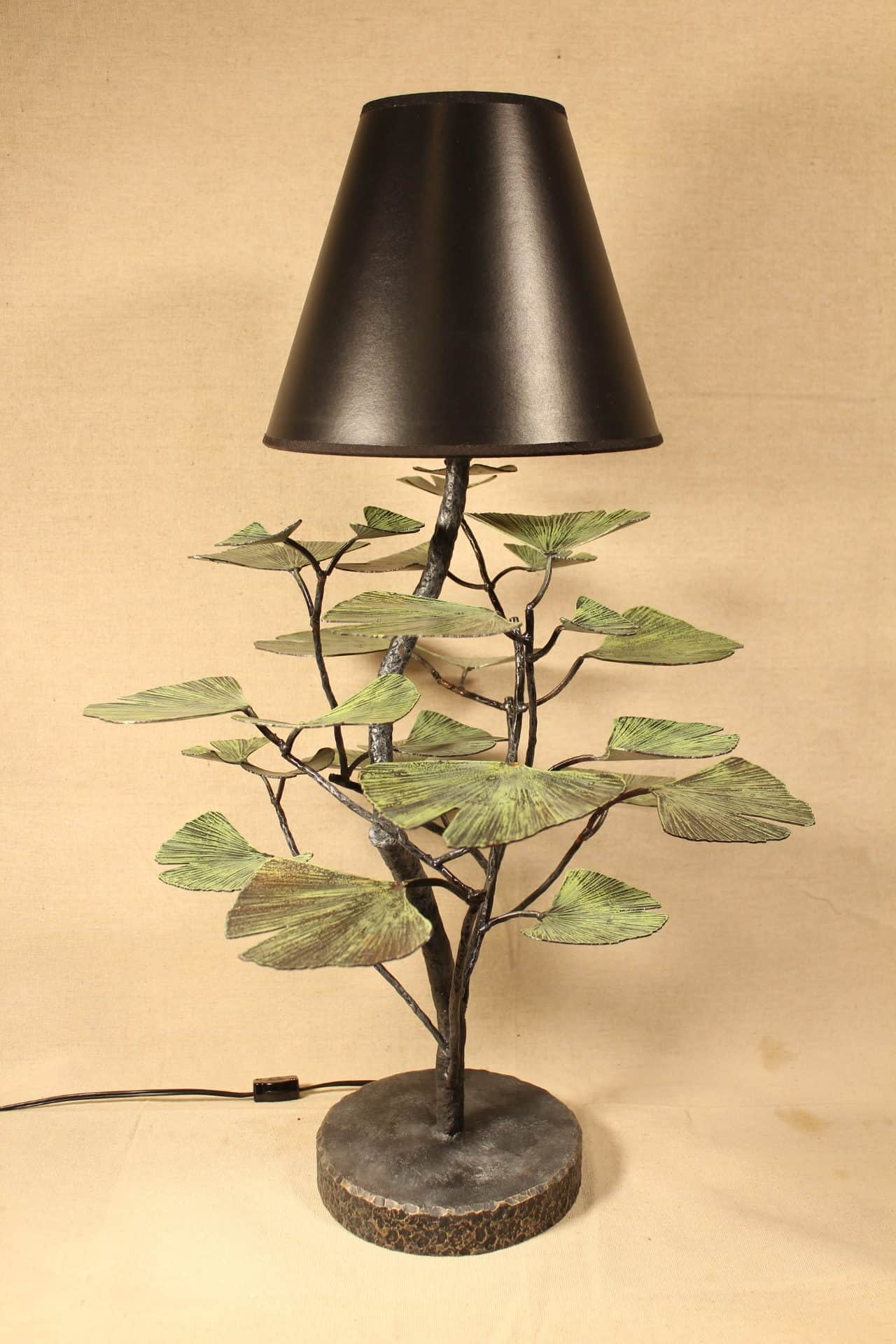 Green Ginkgo Lamp Table Lamp with Black Shade
