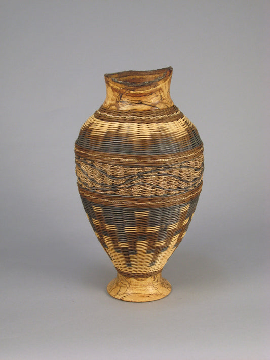 "Illusion” Mixed Media Basket with Hand Turned Cedar Wood Base and Lip