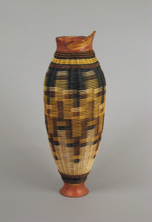 "Illusion" with Cedar -  Mixed Media Basket with Hand Turned Wood Base and Lip