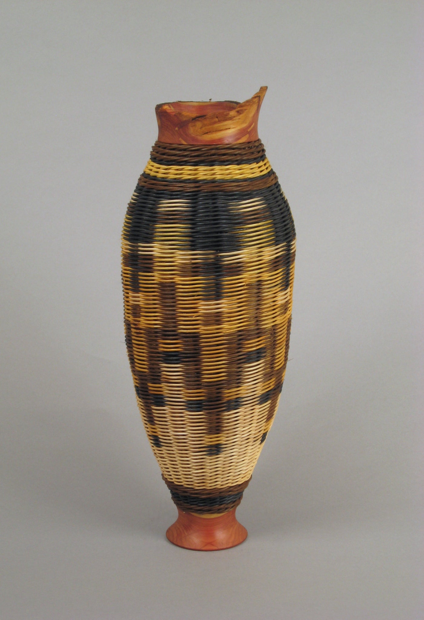 "Illusion" with Cedar -  Mixed Media Basket with Hand Turned Wood Base and Lip