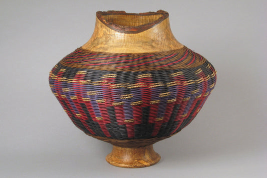 Mary's Pot with Quilted Maple” Mixed Media Basket with Hand Turned Wood Base and Lip