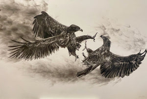 "Fight or Flight” Original Fumage Drawing on Clay Board