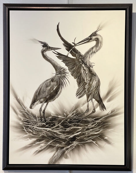 "Return to the Rookery" Original Fumage Drawing on Clay Board