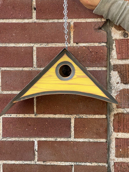 Falcon Birdhouse in Distressed Yellow with Grey Trim LC22.29