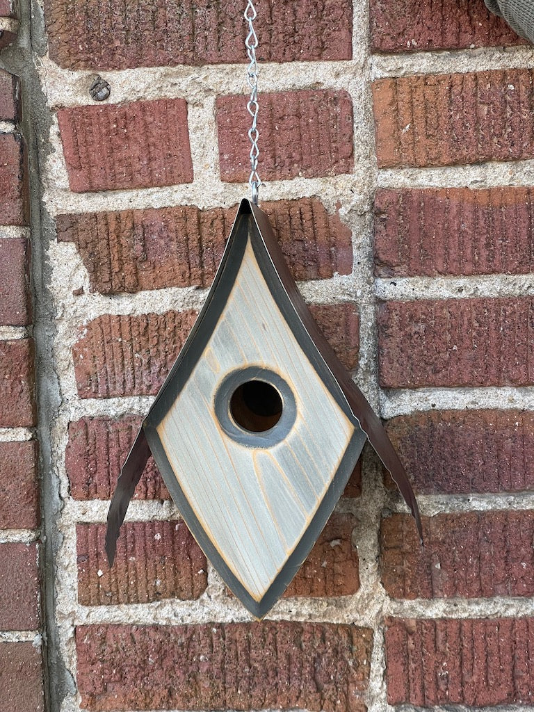 "Magpie" Hand Painted Birdhouse in Distressed Grey with Grey trim  LC22.35