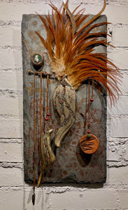 "SUNSET AND ANGEL WINGS" - Mixed Media Wall Sculpture
