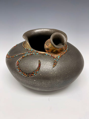 "Unfurling Sunet" Mixed Media Micaceous Clay Vessel