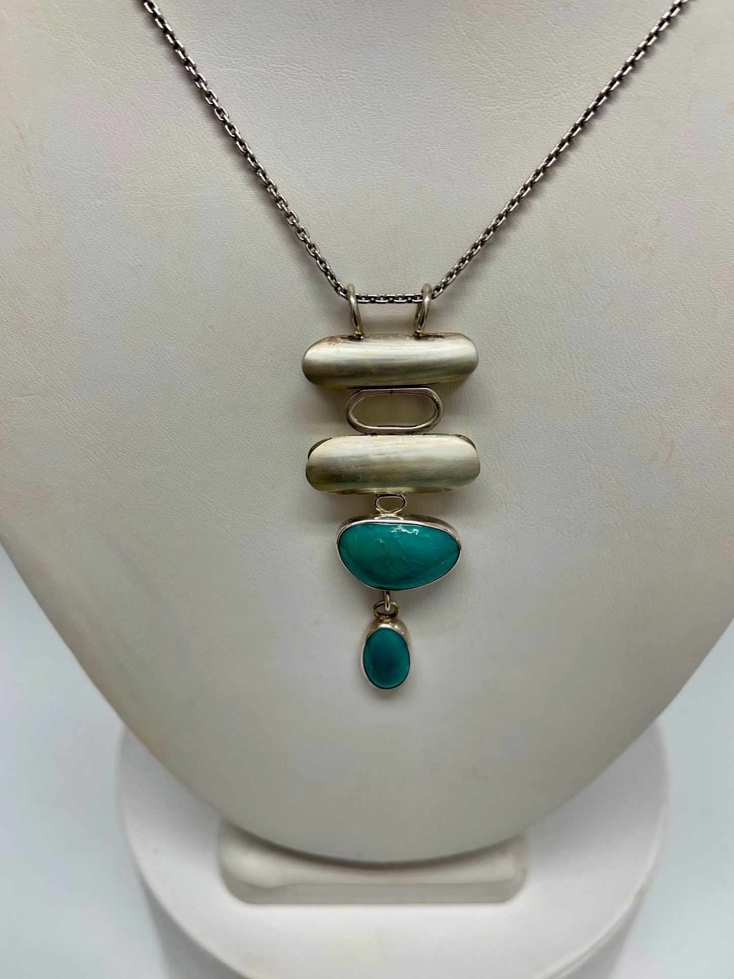 Turquoise and Sterling Silver Pendant with Sterling Silver Chain MB101N