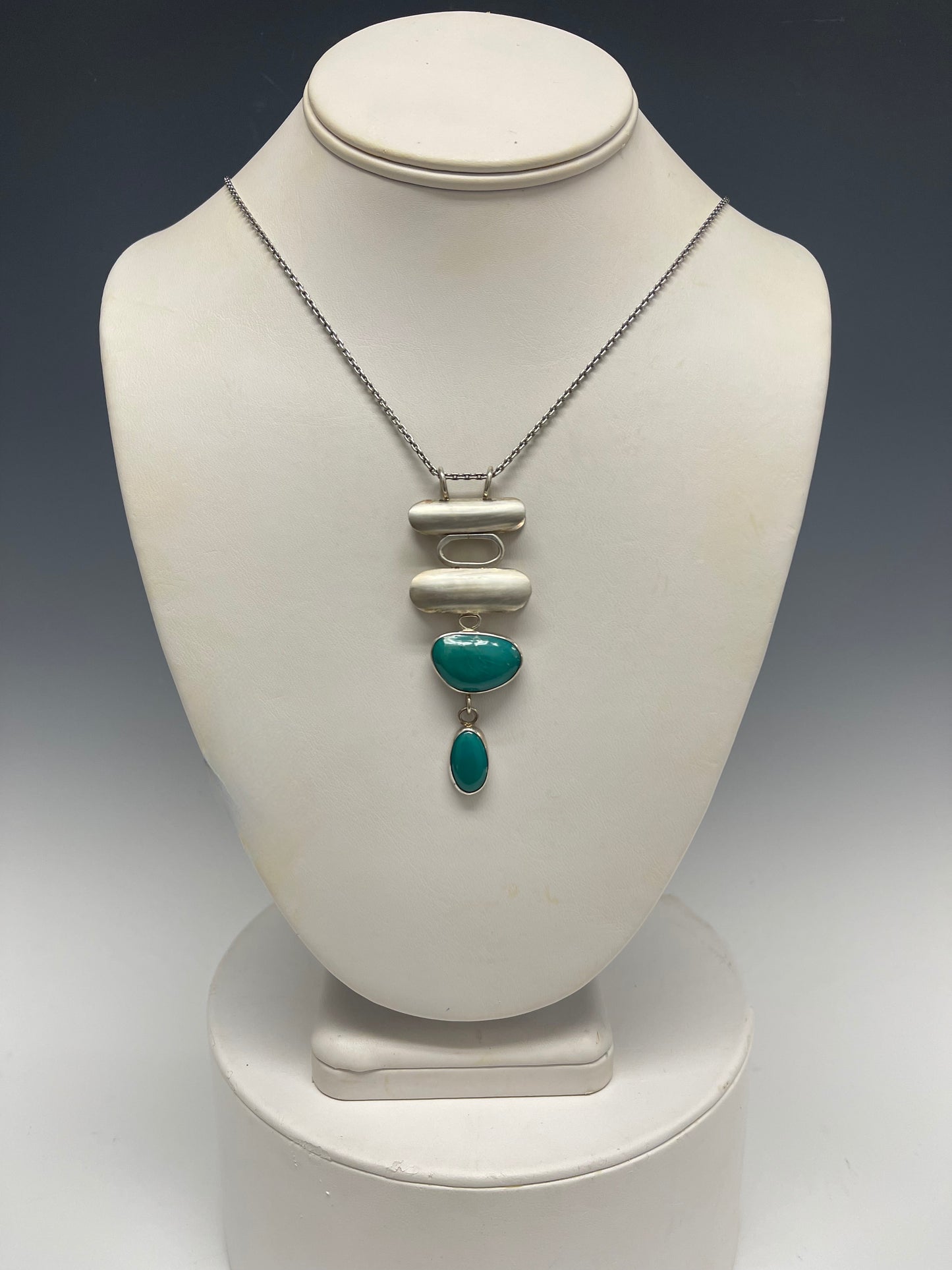 Turquoise and Sterling Silver Pendant with Sterling Silver Chain MB101N