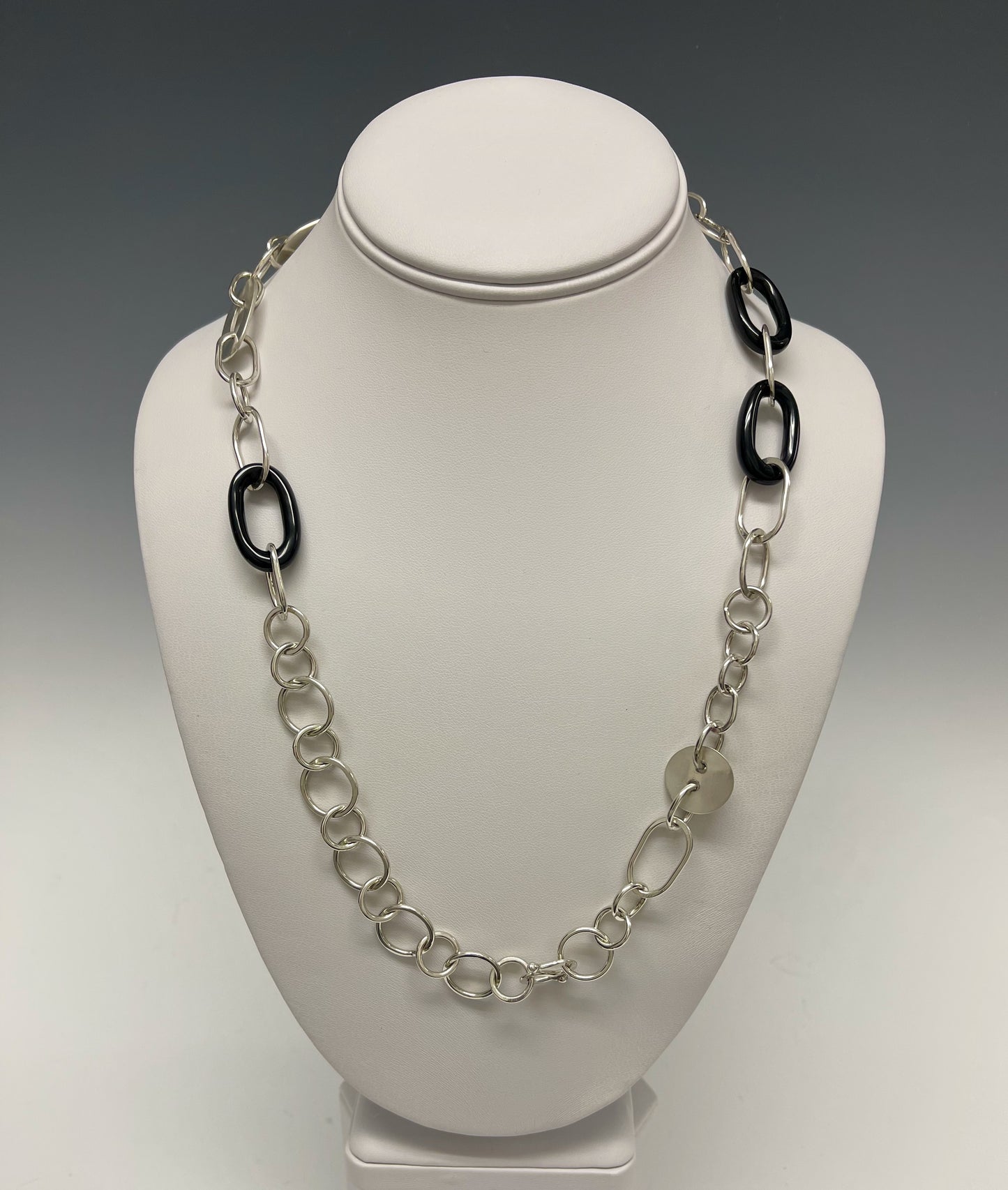 Long Sterling Silver Chain with Onyx MB135N