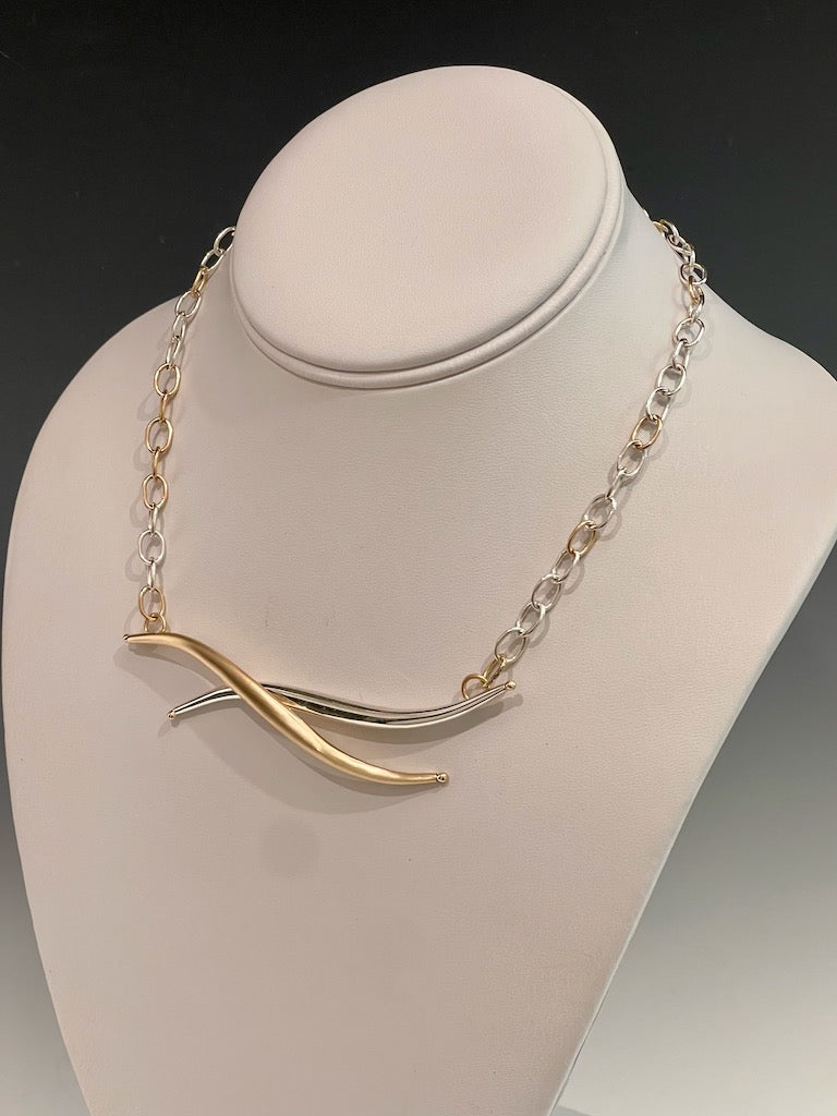 Double Curve 14K Gold and  Sterling Silver Necklace MB137N