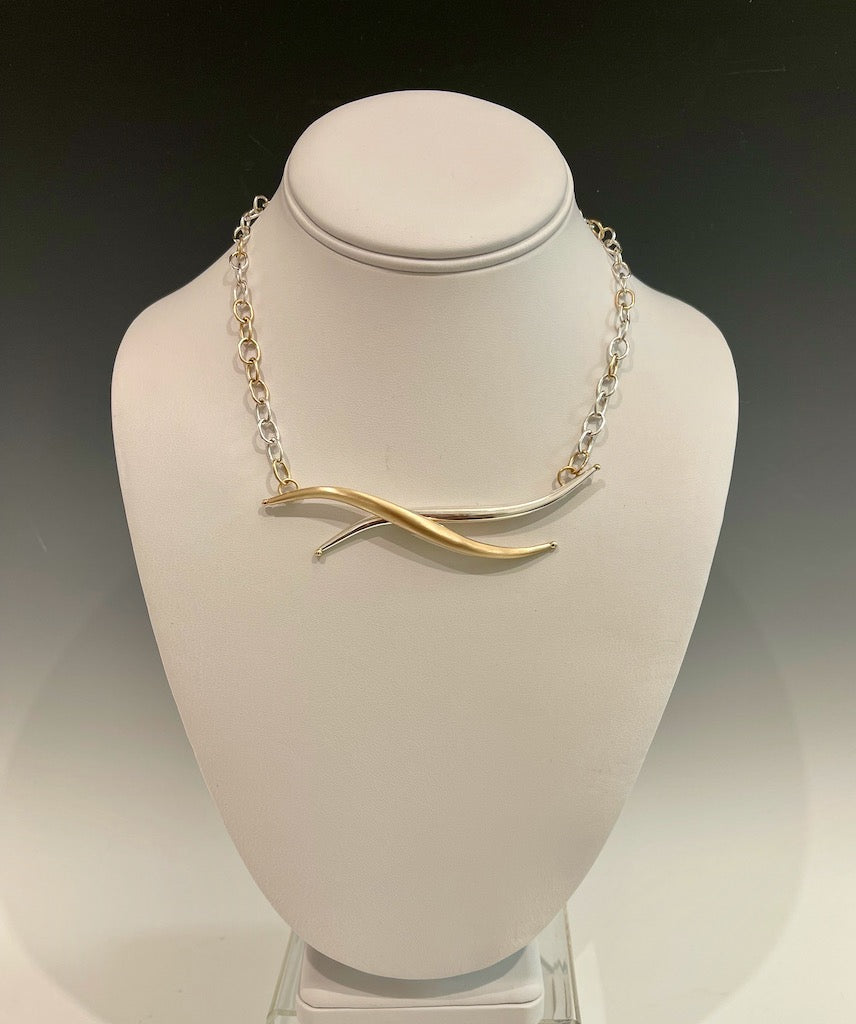 Double Curve 14K Gold and  Sterling Silver Necklace MB137N