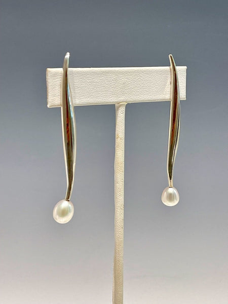 Sterling Silver Long Pod Earrings with Pearls MB143