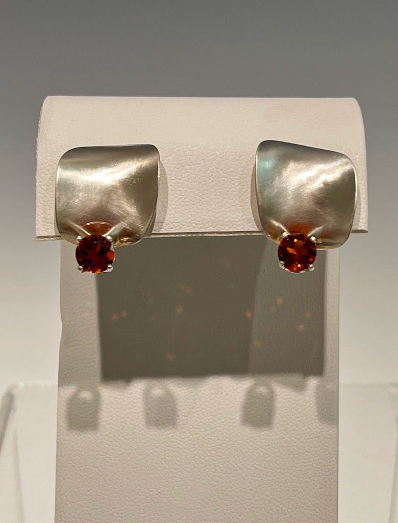 Brushed Sterling Silver Cuff Earrings with Fire Citrine  MB145