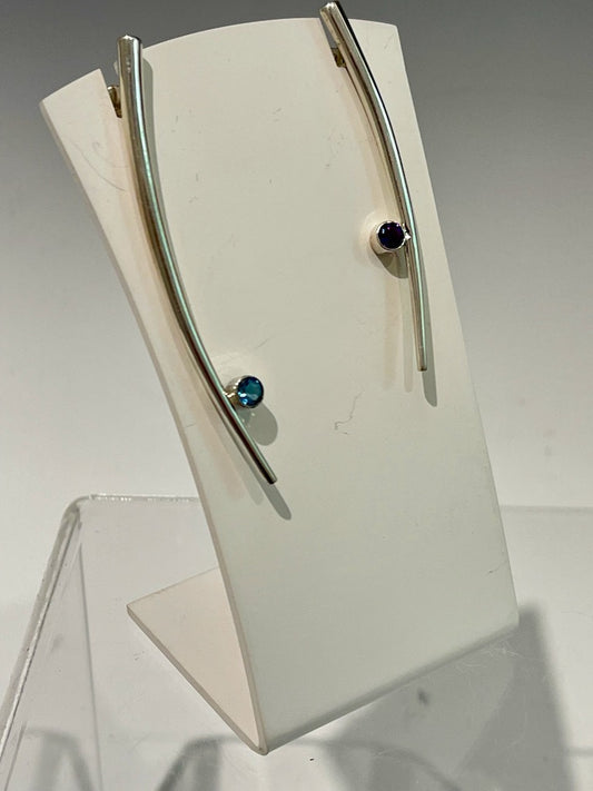 Asymmetrical Sterling Silver Pick Earrings with Topaz and Amethyst  MB146