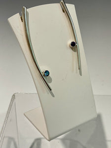 Asymmetrical Sterling Silver Pick Earrings with Topaz and Amethyst  MB146