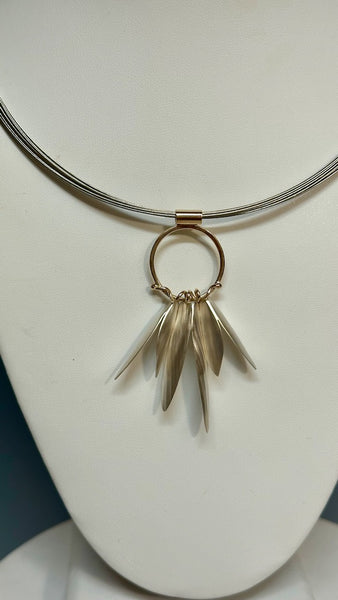 14K with Sterling Silver Wing Necklace with 10 strand stainless steel cable neck wire MB166N