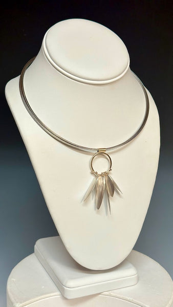 14K with Sterling Silver Wing Necklace with 10 strand stainless steel cable neck wire MB166N
