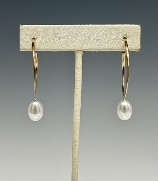 14K Gold Hoops with Pearls Earrings  MB128E