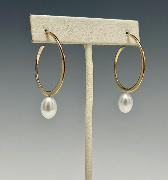 14K Gold Hoops with Pearls Earrings  MB128E