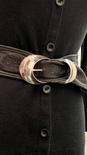 CUSTOM BELT BUCKLE AND GARMENT DYED LEATHER BELT WITH STERLING SILVER  MB3B