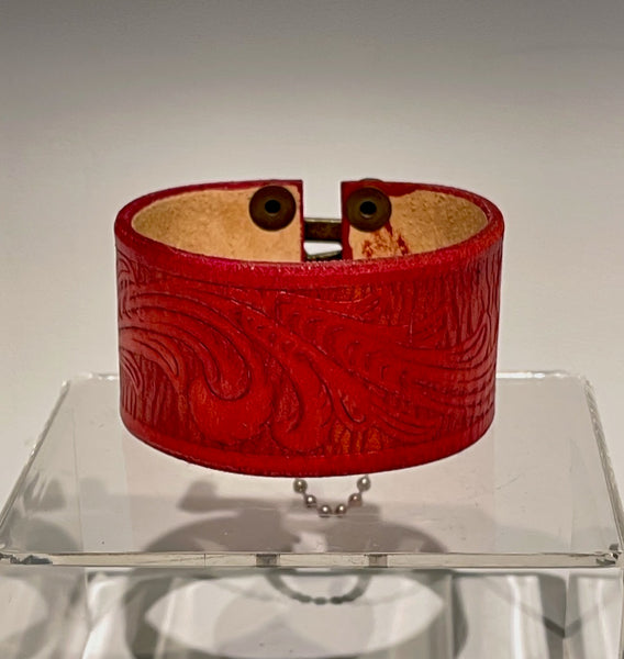 Distressed Red Leather Cuff with Brass Closure MMC11
