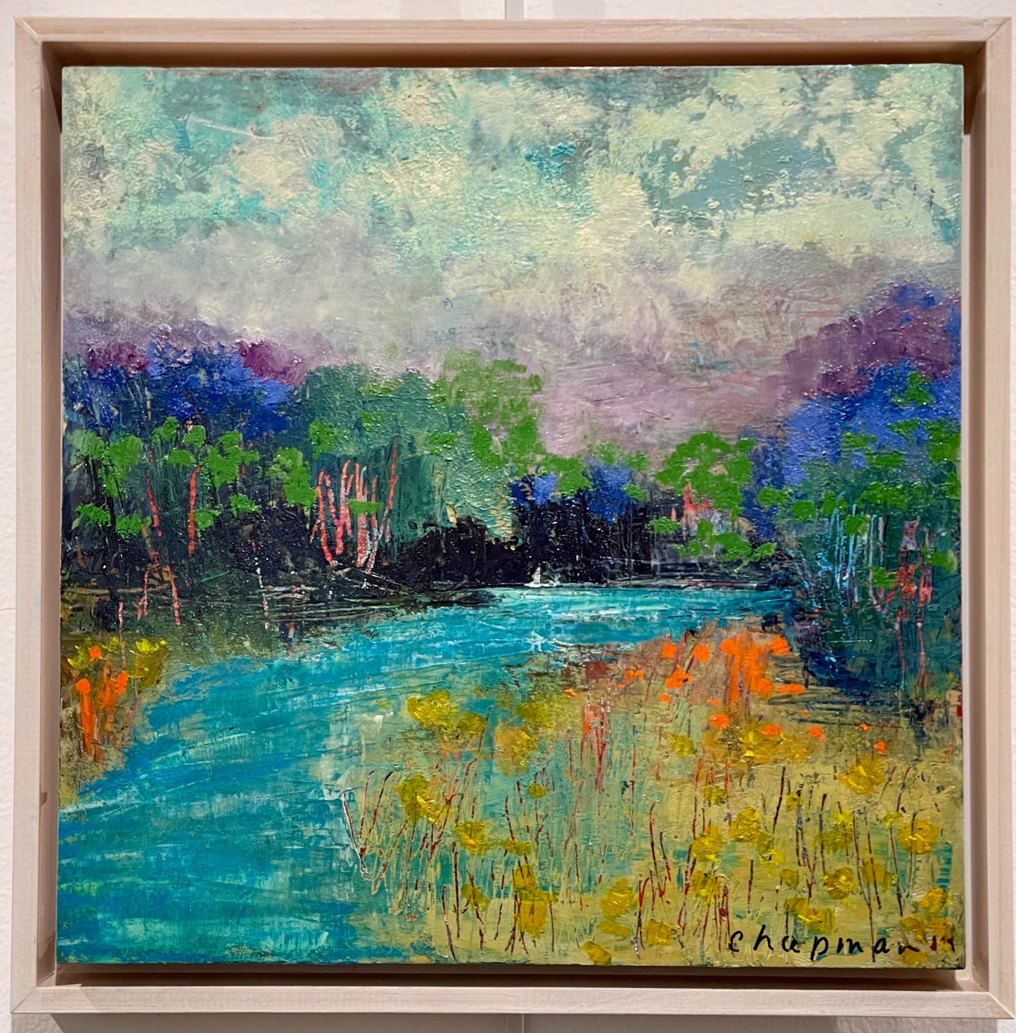 "Beautiful Day in Lake Toxaway" Original Oil and Cold Wax Framed