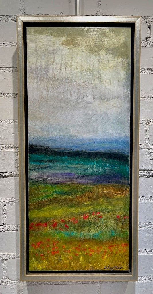 "FIELD OF POPPIES" MIXED MEDIA ON WOOD PANEL/FRAMED