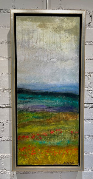 "FIELD OF POPPIES" MIXED MEDIA ON WOOD PANEL/FRAMED