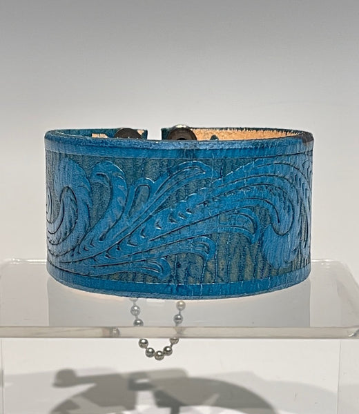 Distressed Blue Leather Cuff with Silver Closure MMC1