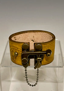YELLOW DISTRESSED Leather Cuff with Brass Closure MMC16