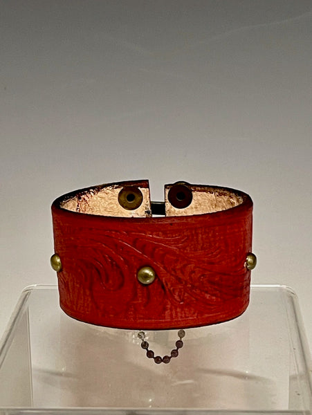 RED DISTRESSED Leather Cuff with Brass Closure MMC17