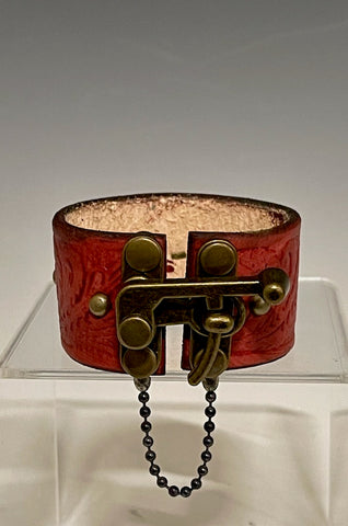 RED DISTRESSED Leather Cuff with Brass Closure MMC17