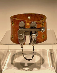 Distressed Brown Leather Cuff with Silver Closure MMC6