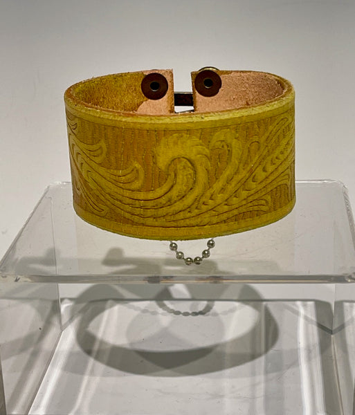 Distressed Yellow Leather Cuff with Brass Closure MMC9