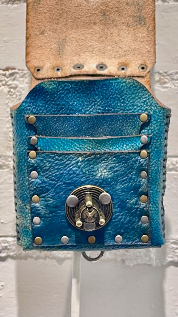 Distressed Turquoise Blue Leather Cell Phone Case with Silver Closure MMP13