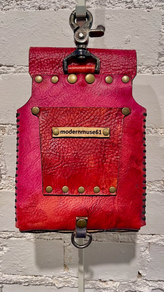 Distressed Red Leather Cell Phone Case with Silver Closure MMP18