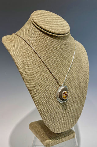 PETRIFIED PEANUT WOOD ON PEBBLE on Sterling Silver Chain  MS127N