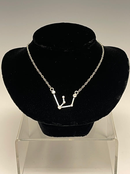 Aquarius Pendant with White Zircon and Sterling Silver Necklace