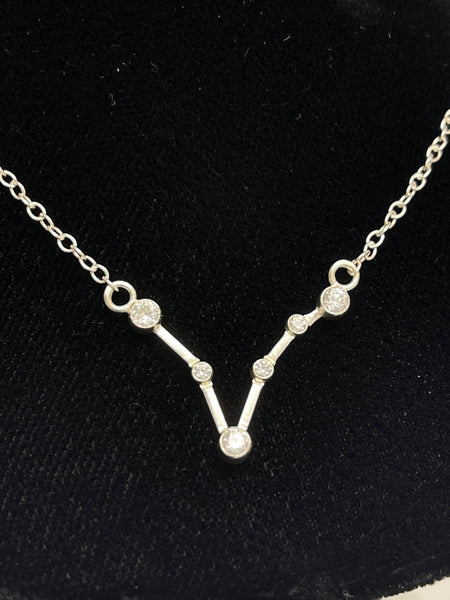 Aquarius Pendant with White Zircon and Sterling Silver Necklace
