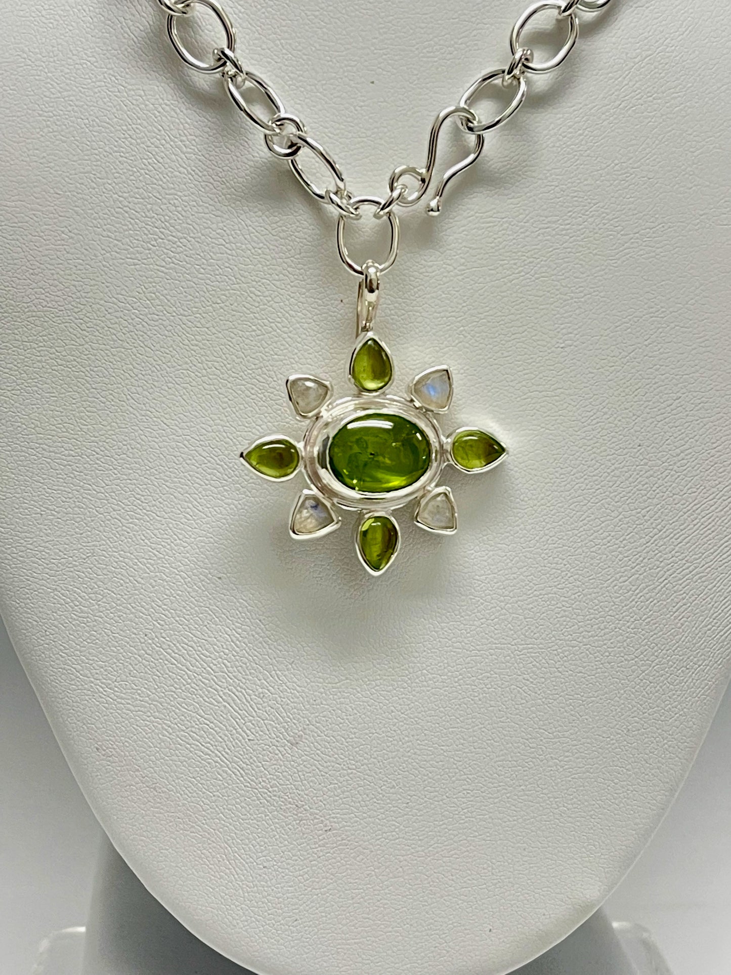 Peridot and Moonstone Necklace with Handmade Sterling Silver Chain NM309N